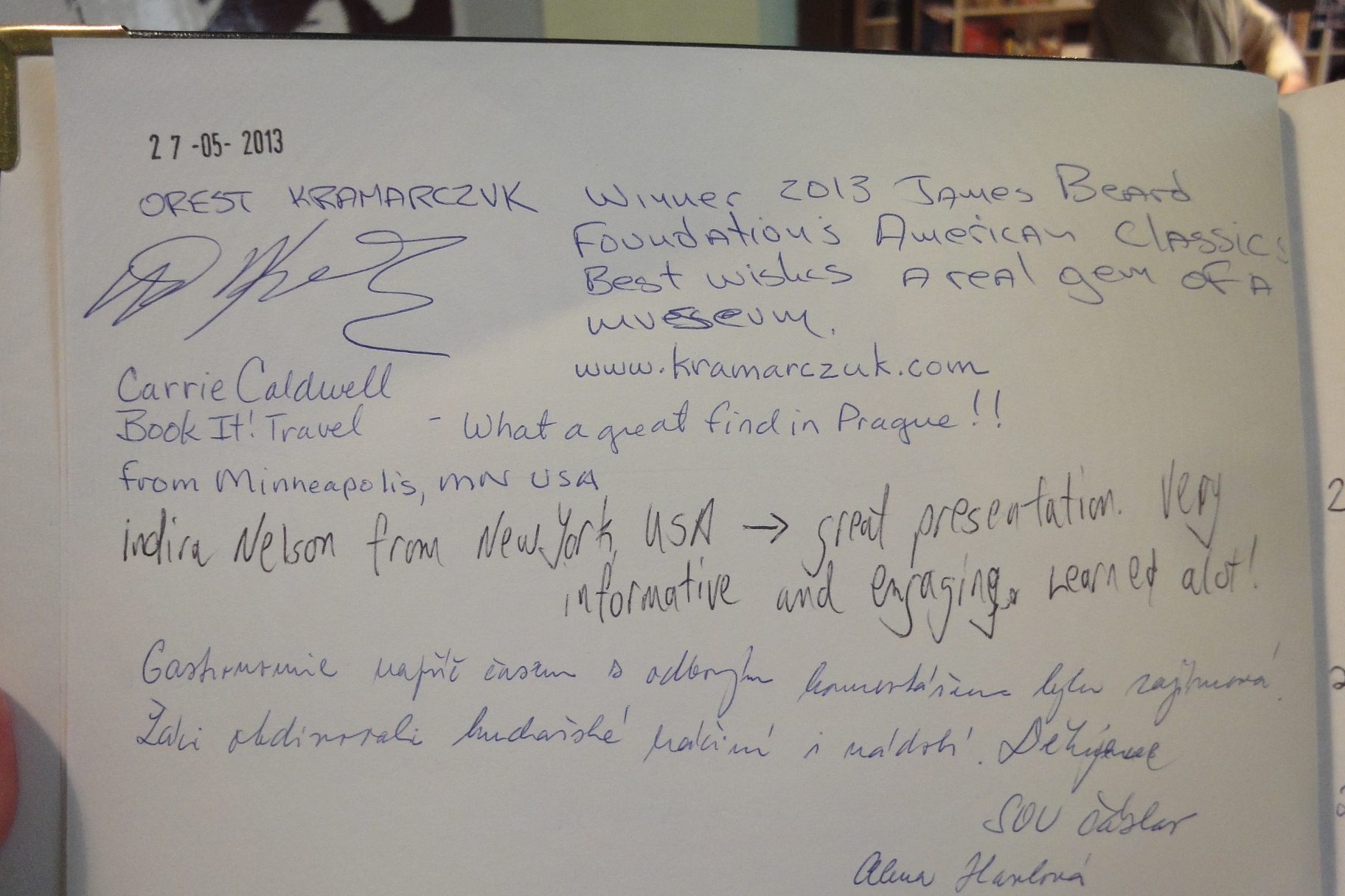 Entry in the Visitors' Book in GASTRONOMY MUSEUM